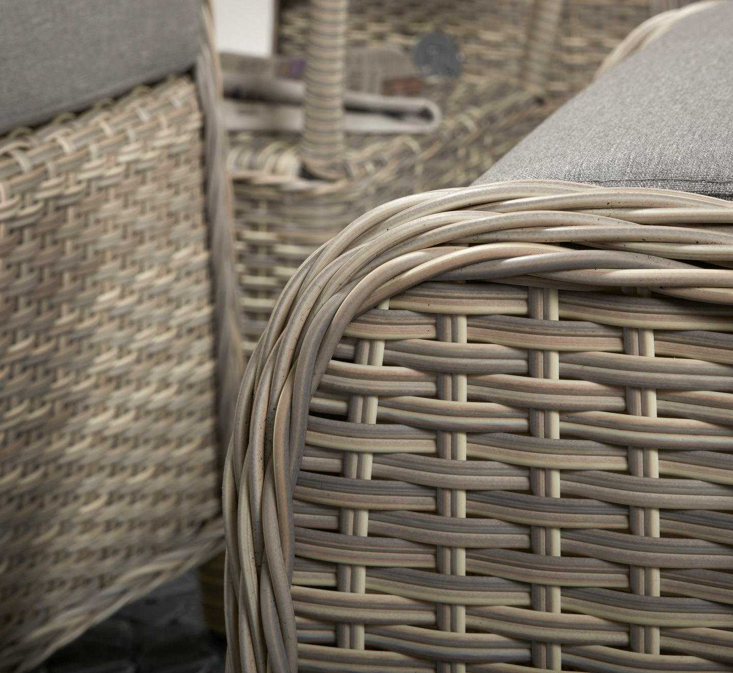 Signature Weave - Outdoor Furniture - Meghan - Five Piece Reclining Lounge Set In Fine Cream Grey Wicker With Pale Grey Cushions